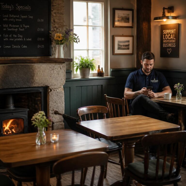 Cozy pub which allows mobile workers to rest.